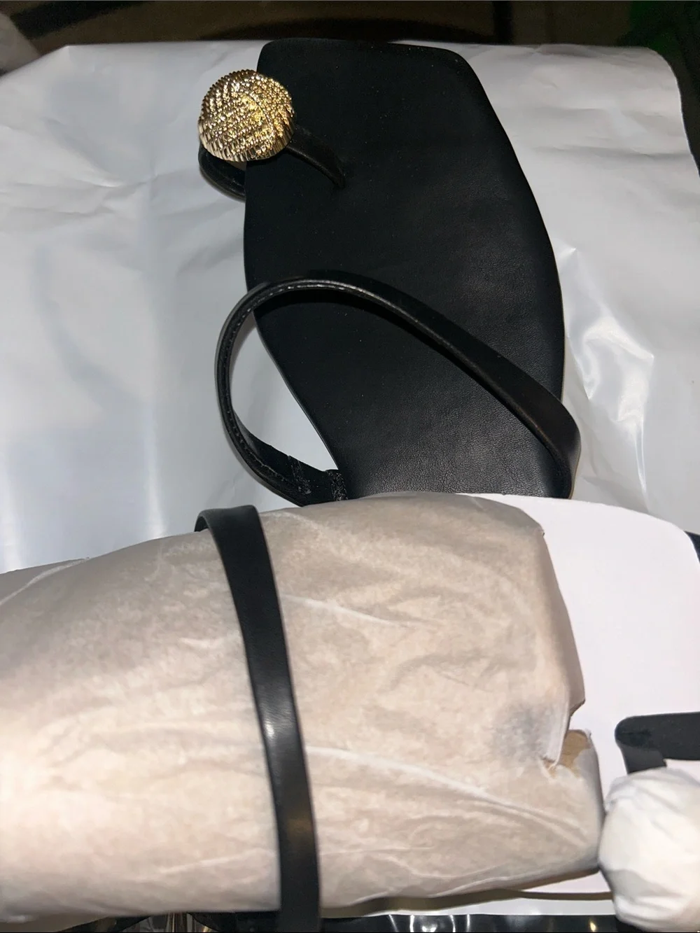 INC International Concepts Black Sandal with Gold Toe Accent